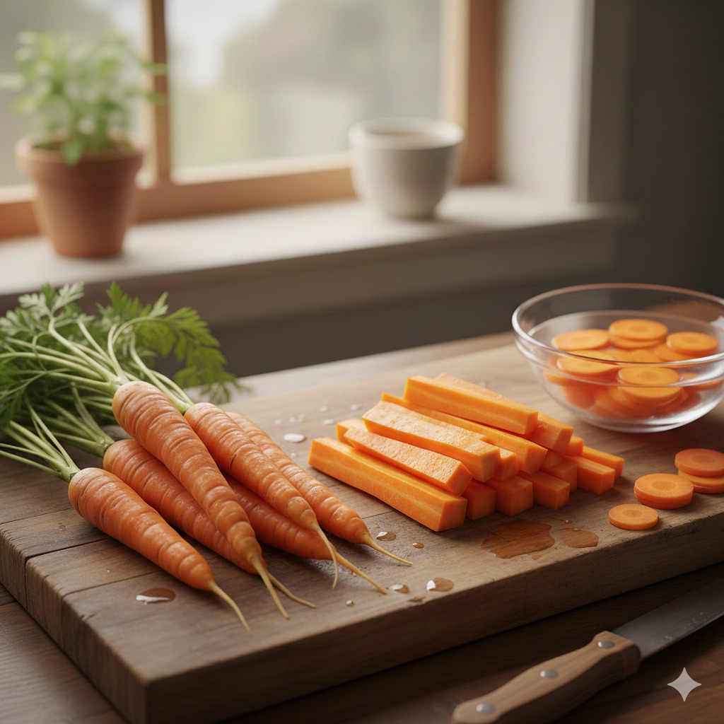 తాజాగా కట్ చేసిన క్యారెట్ ముక్కలు