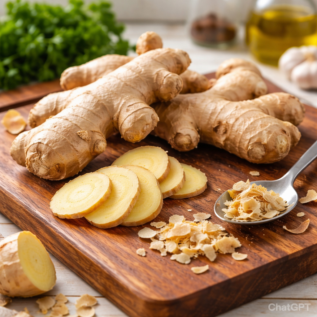 Scraping ginger skin