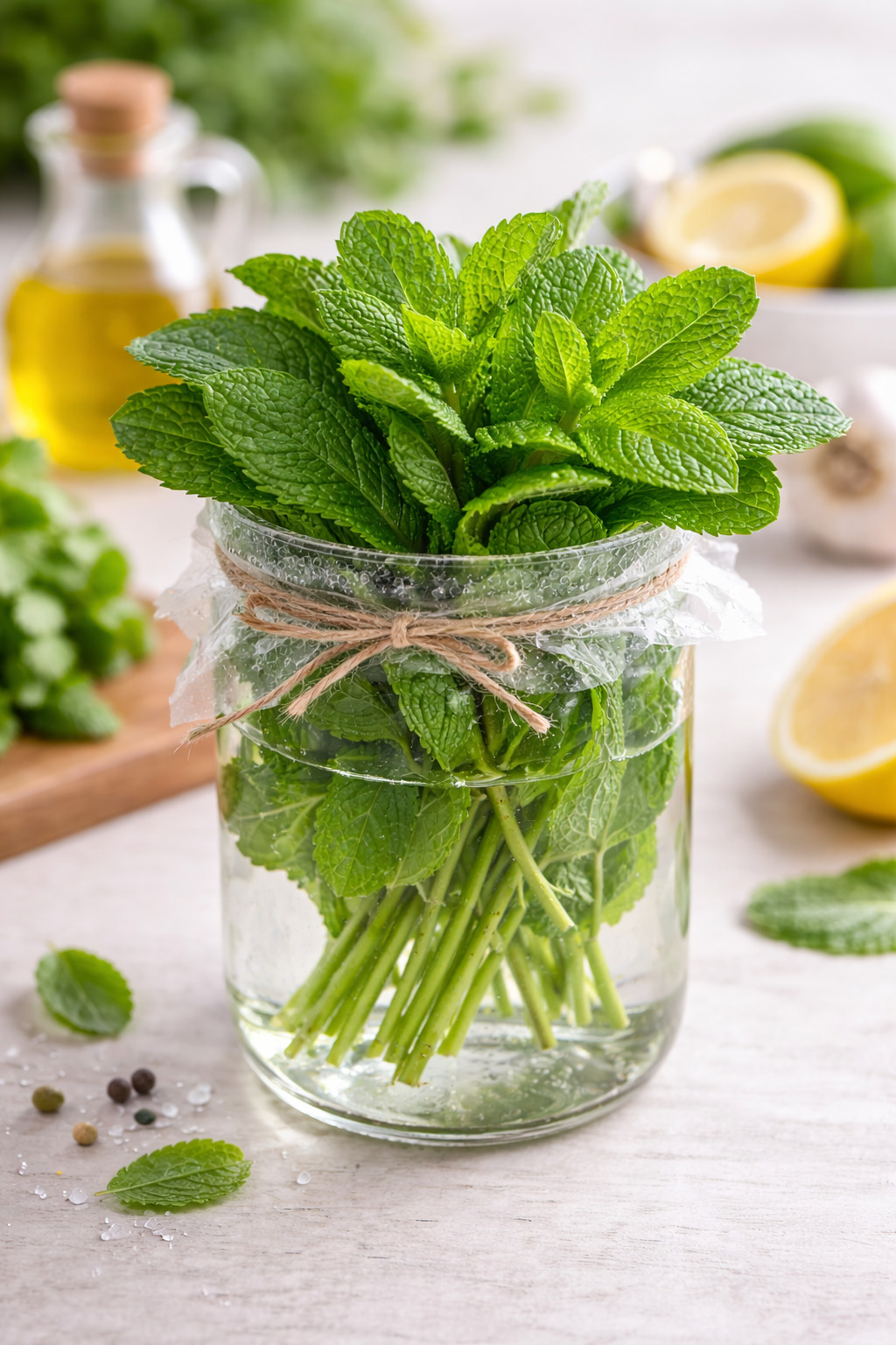 నీటిలో నిల్వ చేసిన పుదీనా