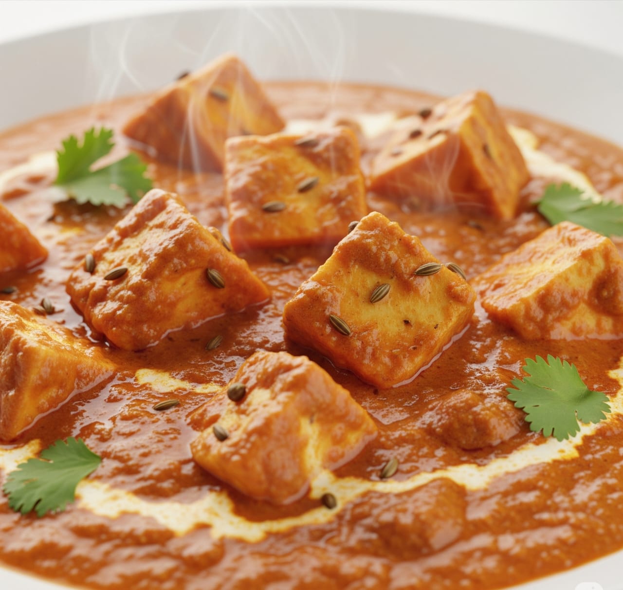 Restaurant Style Paneer Butter Masala served with naan