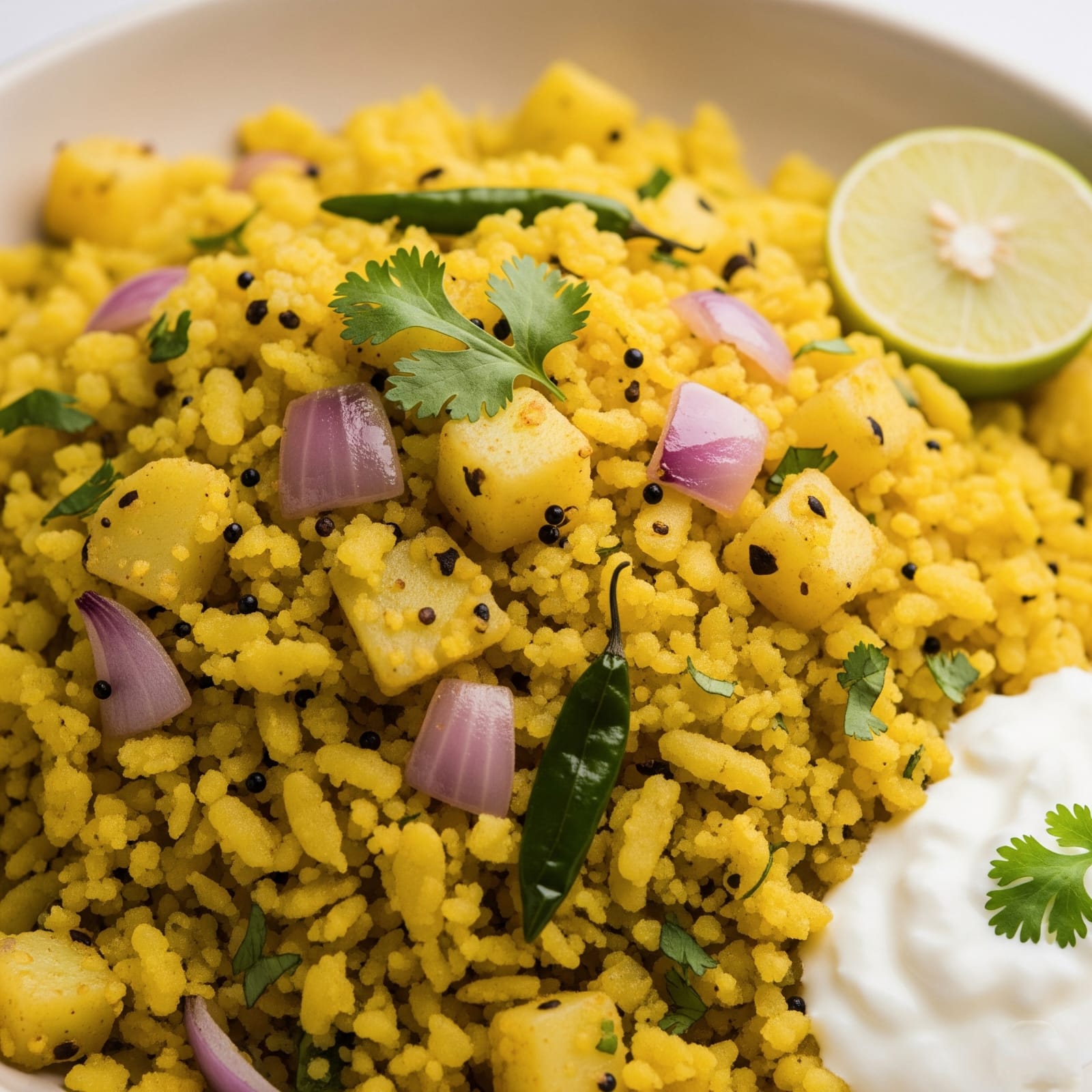 Classic Kanda Batata Poha Indian Breakfast