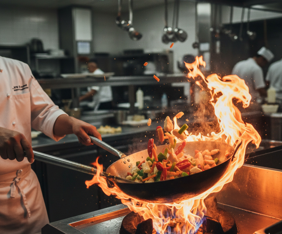 హై ఫ్లేమ్ పై స్టిర్-ఫ్రై వంట చేయడం