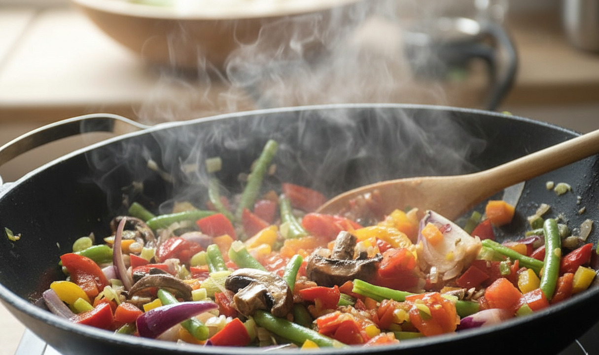 వోక్ పాన్‌లో స్టిర్-ఫ్రై వంట విధానం