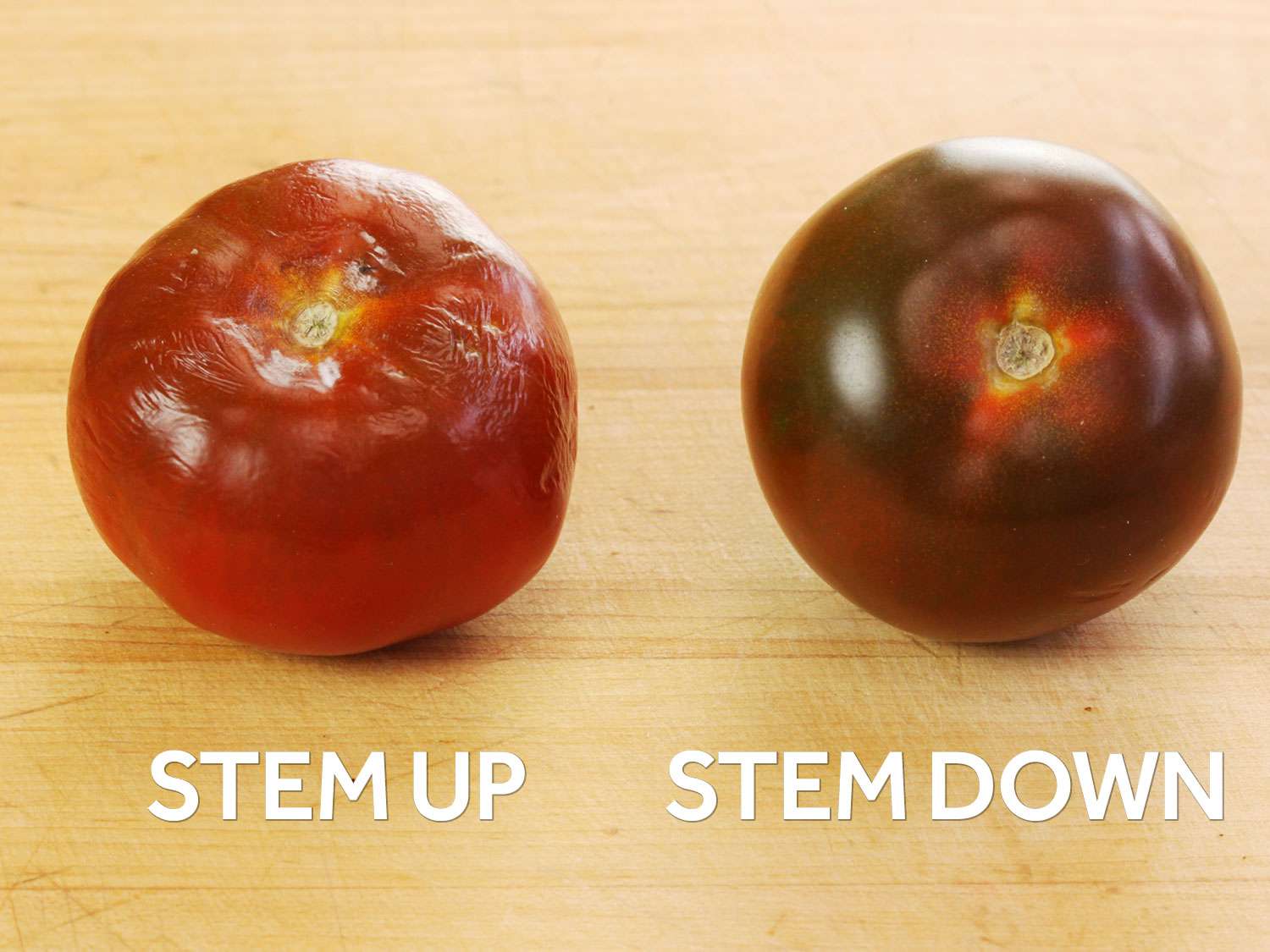 Stem side down tomatoes