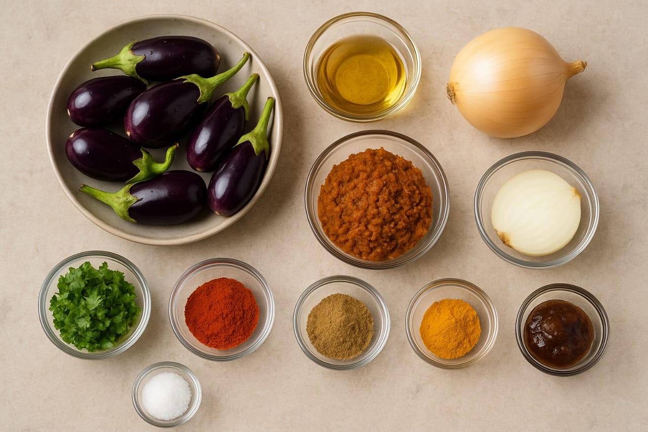 Stuffed brinjals cooking in masala gravy